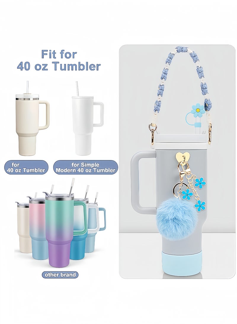 Peachjoy Cup Accessories Bundle, Handle Strap, Silicone Boot, Straw Cover, and Charms for 40oz and 30oz Tumblers (Blue) - Image 4