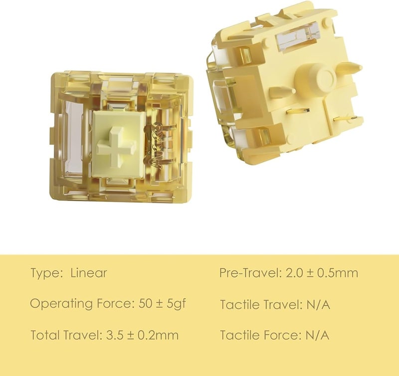 AKKO V3 Pro Cream Yellow Mechanical Keyboard Switch, Linear Switches, 5 Pin 50gf RGB LED Slot, Transparent Cover, MX Key Switches for DIY Kit/Gamer Barebones Keyboard (45 Pcs) - Image 2