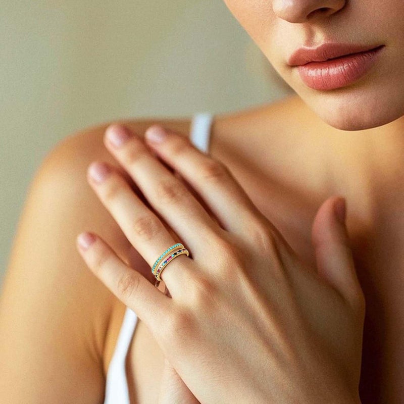 S SUSANN Eternity Band Rings for Women,Elegant Stacking Rings Personalized Gold Jewelry Gift-SIZE 7 - Image 4