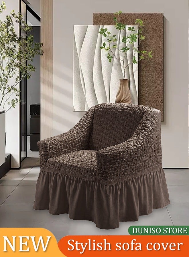 Sofa Cover, Universal Sofa Slipcover, Easy Fitted Sofa Couch Cover,Furniture Protector Cover with Skirt Country Style, Durable Washable Universal High Elastic Furniture Protector for Kids, Pets (Small, Dark Brown) - Image 1