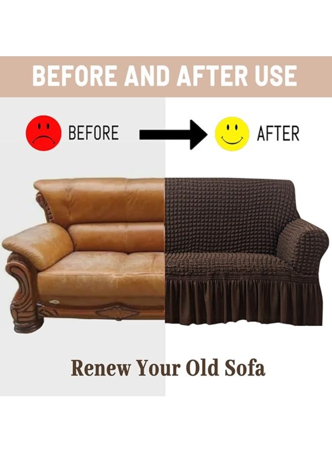 Sofa Cover, Universal Sofa Slipcover, Easy Fitted Sofa Couch Cover,Furniture Protector Cover with Skirt Country Style, Durable Washable Universal High Elastic Furniture Protector for Kids, Pets (Small, Dark Brown) - Image 4