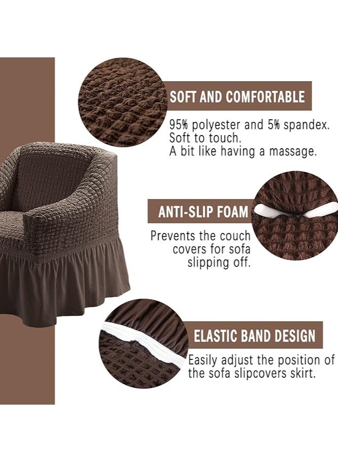 Sofa Cover, Universal Sofa Slipcover, Easy Fitted Sofa Couch Cover,Furniture Protector Cover with Skirt Country Style, Durable Washable Universal High Elastic Furniture Protector for Kids, Pets (Small, Dark Brown) - Image 3