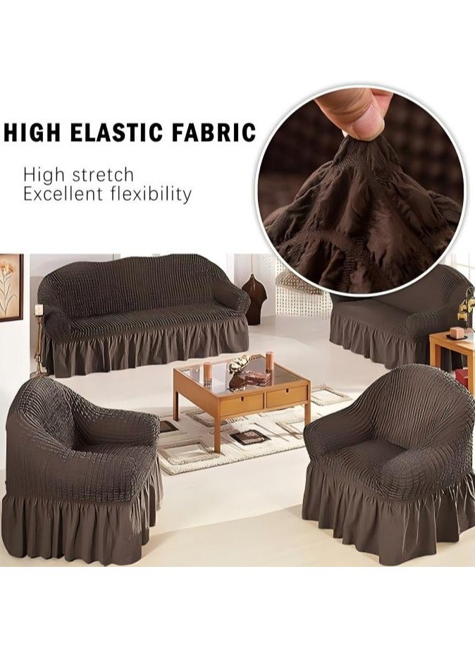 Sofa Cover, Universal Sofa Slipcover, Easy Fitted Sofa Couch Cover,Furniture Protector Cover with Skirt Country Style, Durable Washable Universal High Elastic Furniture Protector for Kids, Pets (Small, Dark Brown) - Image 2