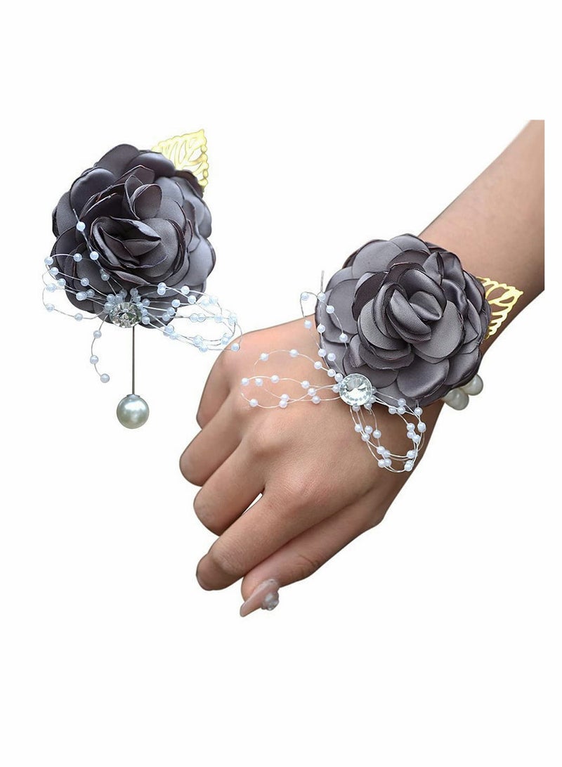 SOLARAE Wrist Corsage Rose Bridesmaid Wedding Flowers Prom Corsage and Boutonniere Set for Wedding Party Prom Groom Bridal Prom Flowers Hand Flowers Party - Image 1