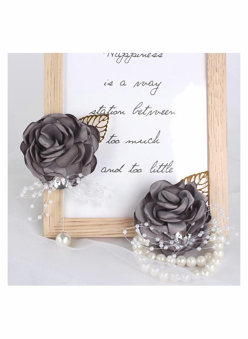 SOLARAE Wrist Corsage Rose Bridesmaid Wedding Flowers Prom Corsage and Boutonniere Set for Wedding Party Prom Groom Bridal Prom Flowers Hand Flowers Party - Image 2