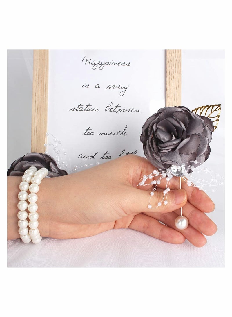 SOLARAE Wrist Corsage Rose Bridesmaid Wedding Flowers Prom Corsage and Boutonniere Set for Wedding Party Prom Groom Bridal Prom Flowers Hand Flowers Party - Image 3