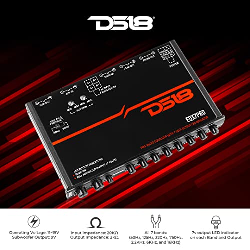 DS18 EQX7PRO معادل الصوت / كروس أوفر إدخال مستوى عالٍ 7 نطاقات تشغيل تلقائي، مخرج مضخم صوت، فلاتر قابلة للتعديل، مؤشر LED عالي الجهد، إدخال RCA - رائع لضبط نطاقات المضخمات بدقة - Image 2
