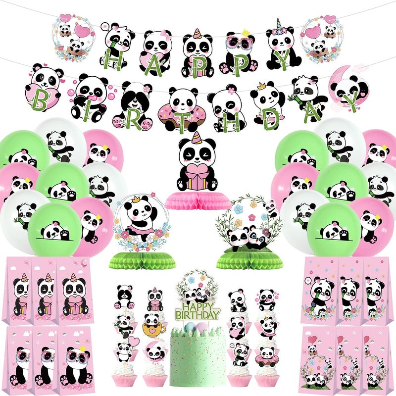 KEFAN Panda Birthday Party Decorations for Girls Cute Panda Party Supplies including Banner Cake Toppers Table Centerpieces Candy Bags Balloons Panda Print Balloons for Girls Birthday Party - Image 2