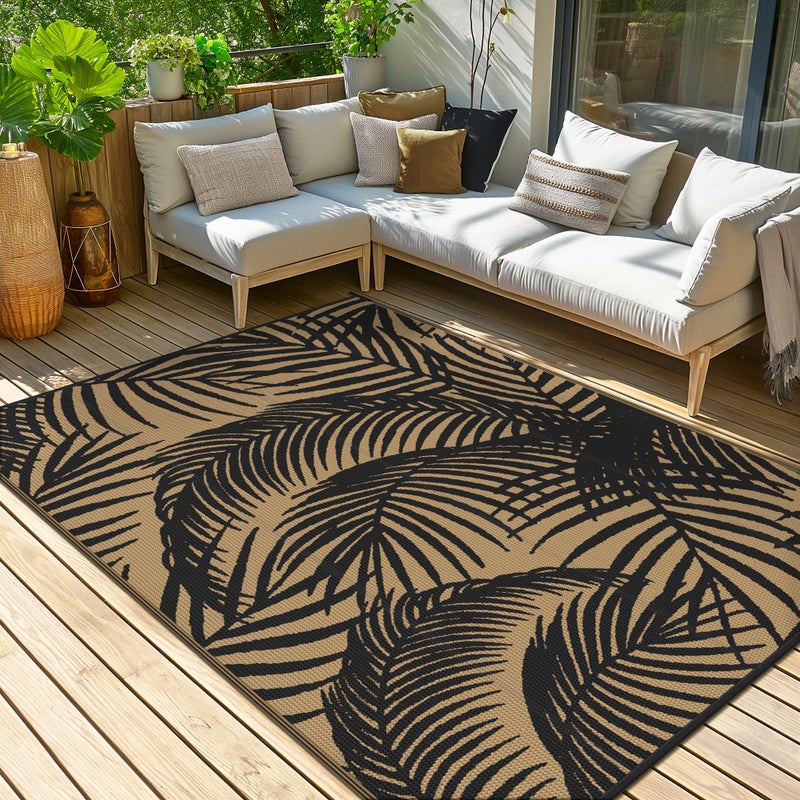 GENIMO Outdoor Rug 6' x 9' Waterproof for Patio Clearance, Reversible Plastic Straw Camping Carpet, Lightweight Mats for Rv, Backyard, Deck, Porch, Picnic, Beach, Balcony, Black & Brown - Image 4