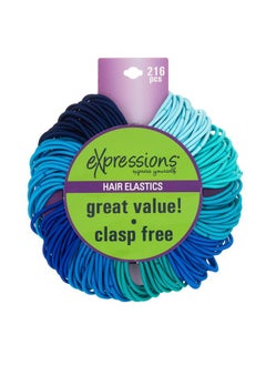 Expressions Expressions 216-Piece Hair Ties Value Pack: 4mm Elastics in Shades Of Blue, No Metal Bands for Women, Durable Ponytail Holders for Thick, Curly and All Hair Types  - Image 3