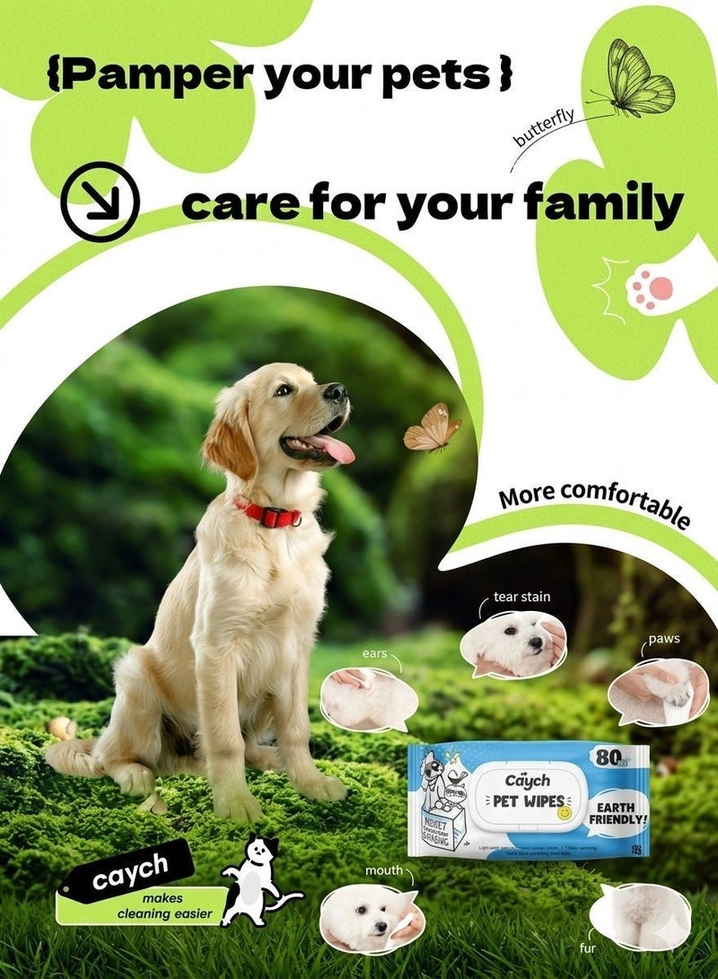 CAYCH Pet Wipes 80 x 4 - 320 Sheets for Dogs and Cats Antibacterial Hypoallergenic Grooming Wipes Deodorizing Eco Friendly Cleaning Wipes for Paws Body Eyes Ears and Daily Use - Image 5