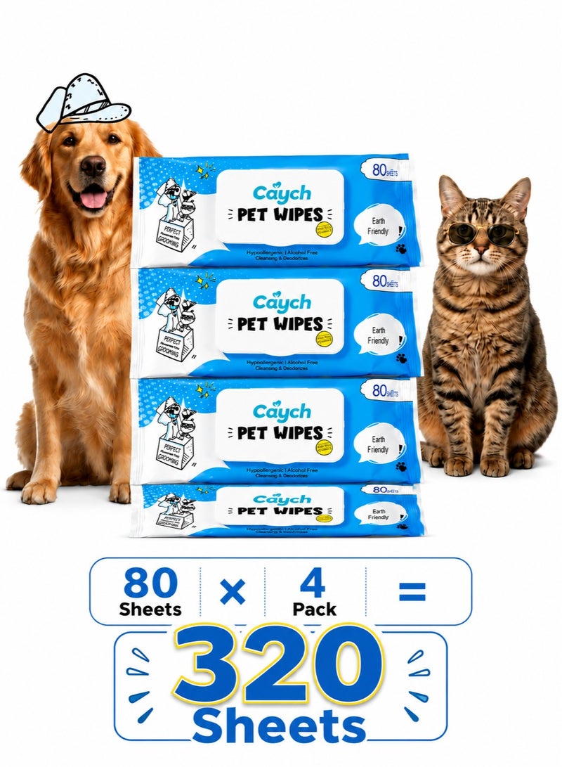 CAYCH Pet Wipes 80 x 4 - 320 Sheets for Dogs and Cats Antibacterial Hypoallergenic Grooming Wipes Deodorizing Eco Friendly Cleaning Wipes for Paws Body Eyes Ears and Daily Use - Image 1