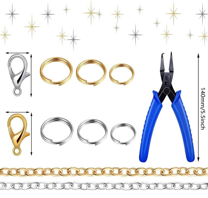 DIY Crafts 1 Mtr Chain Kit, Gold, Jewelry Making Chain Set, Feet Chain, 10x Double-Layer Split Jump Rings, 20x Lobster Clasps Plier for DIY Jewelry Earring B (1 Mtr Chain Kit, Gold) - Image 2