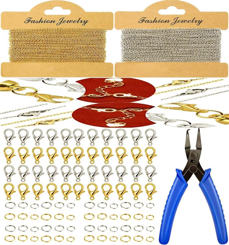 DIY Crafts 1 Mtr Chain Kit, Gold, Jewelry Making Chain Set, Feet Chain, 10x Double-Layer Split Jump Rings, 20x Lobster Clasps Plier for DIY Jewelry Earring B (1 Mtr Chain Kit, Gold) - Image 1