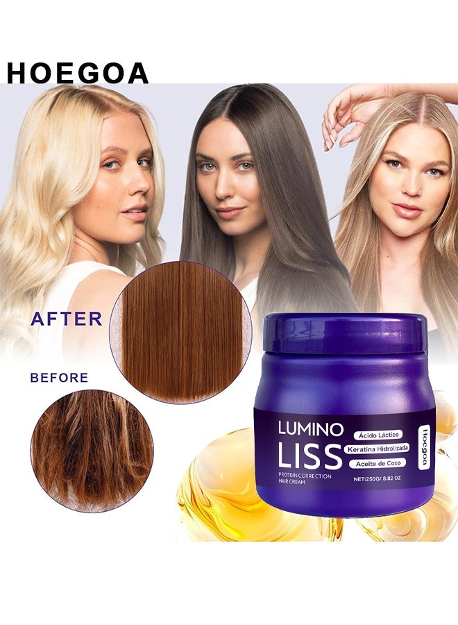 HOEGOA Lumino Liss Protein Correction Hair Cream, Keratin Sin Formol Para Alisar El Pelo, Hair Straightening Cream, Liss Keratina, Crema Alisadora, Restores Hair Natural Silkiness, Frizz-Free For All Hair Types, 250G - Image 5