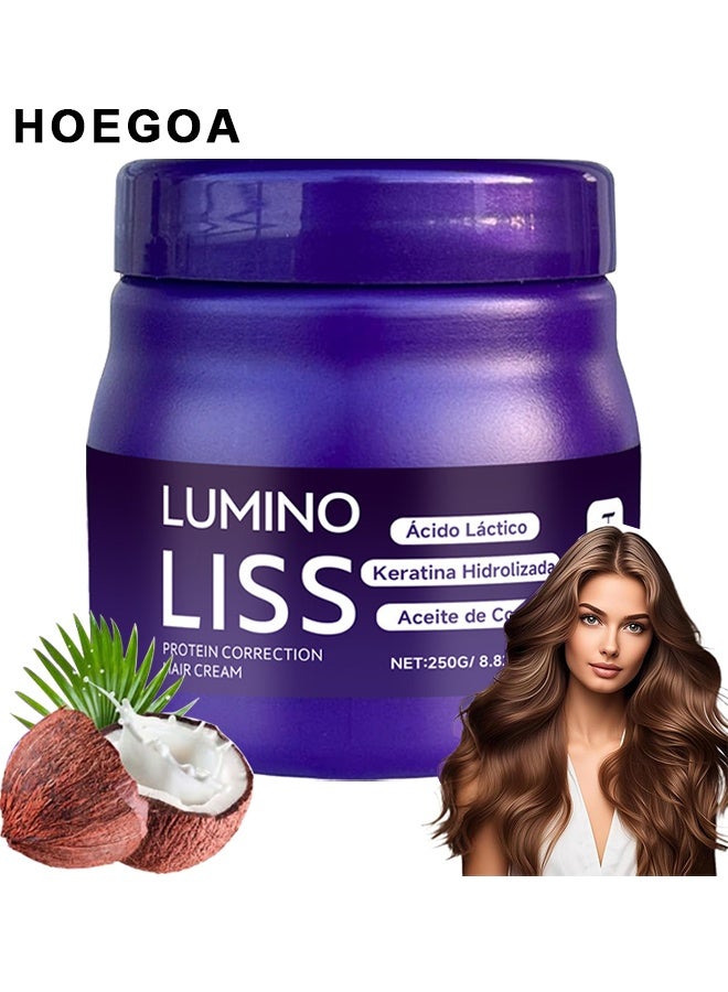 HOEGOA Lumino Liss Protein Correction Hair Cream, Keratin Sin Formol Para Alisar El Pelo, Hair Straightening Cream, Liss Keratina, Crema Alisadora, Restores Hair Natural Silkiness, Frizz-Free For All Hair Types, 250G - Image 1