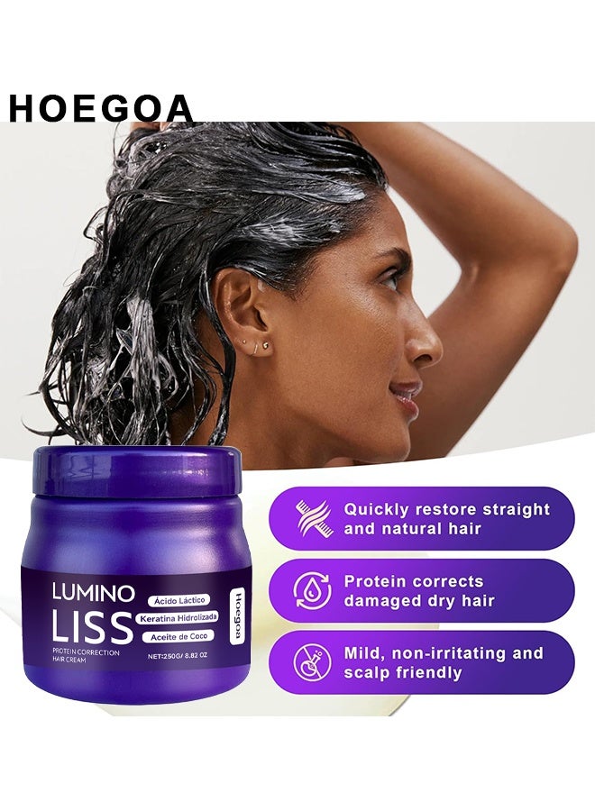 HOEGOA Lumino Liss Protein Correction Hair Cream, Keratin Sin Formol Para Alisar El Pelo, Hair Straightening Cream, Liss Keratina, Crema Alisadora, Restores Hair Natural Silkiness, Frizz-Free For All Hair Types, 250G - Image 4