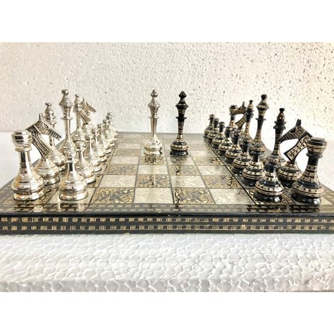 TAJ CHESS STORE 14" Handcrafted Russian Soviet Series Metal Pieces & Board Set with Velvet Storage Box | Brass Metal Luxury Set - Image 2