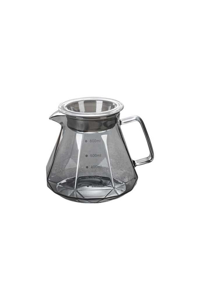 Coffee Pot 600ml Dark Diamond Design Glass Coffee Pot with High Press Lid for Heat Preservation, Coffee Server 02 Perfect for Preparing and Serving Coffee  - Image 1