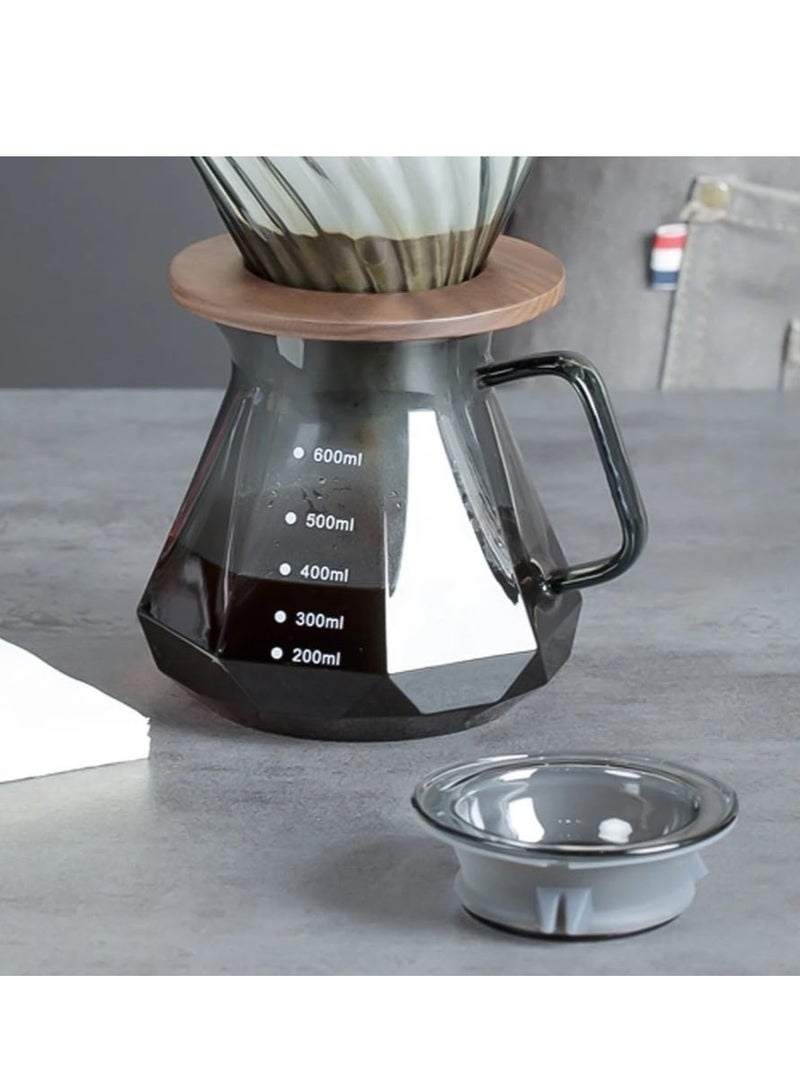 Coffee Pot 600ml Dark Diamond Design Glass Coffee Pot with High Press Lid for Heat Preservation, Coffee Server 02 Perfect for Preparing and Serving Coffee  - Image 5