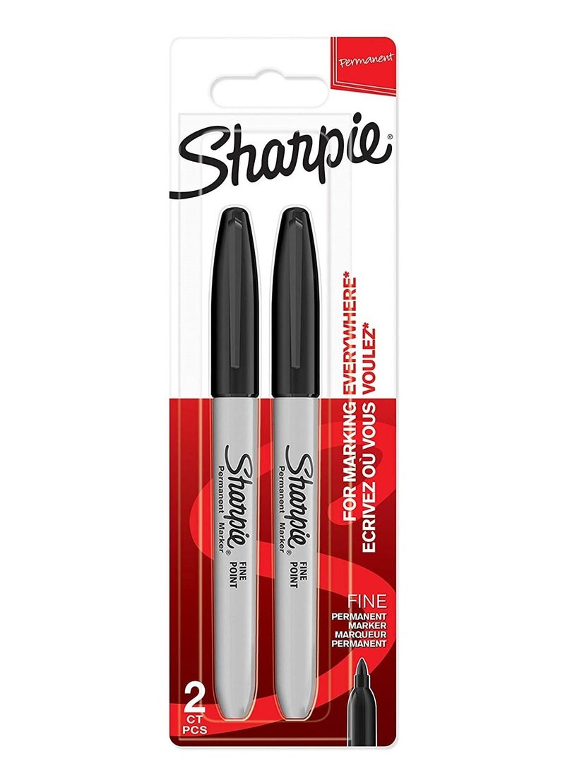 Sharpie قطعتان من قلم التحديد الدائم ذو الرأس الرفيع بالحبر الأسود - Image 1