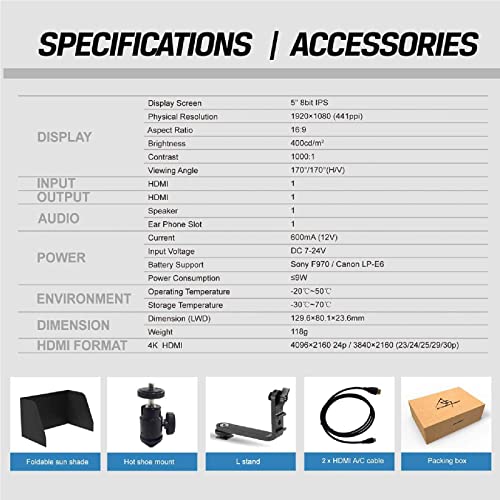 LILLIPUT A5-5 Inches 4K HDMI Field LED Monitor (Black) - Image 5