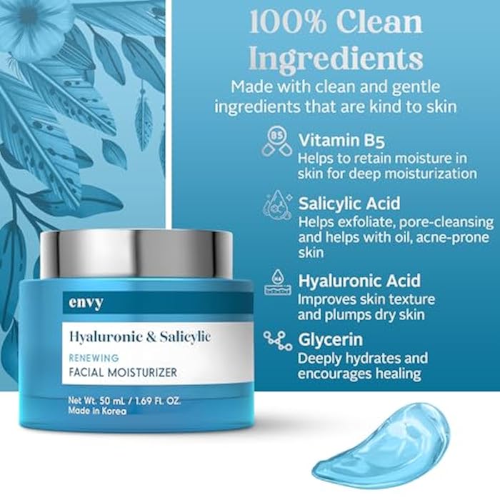 Envy Hyaluronic & Salicylic Acid Face Moisturizer Cream - Hydrating, Acne Scar Reduction & Anti-Aging Day Cream - Dermatologist Tested, Clean Beauty for All Skin Types - 1.69 Fl. Oz - Image 4