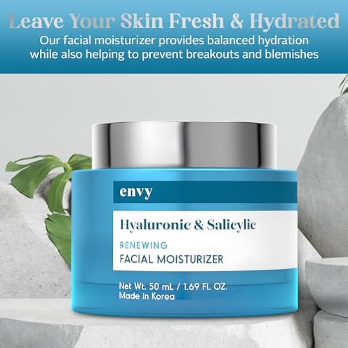 Envy Hyaluronic & Salicylic Acid Face Moisturizer Cream - Hydrating, Acne Scar Reduction & Anti-Aging Day Cream - Dermatologist Tested, Clean Beauty for All Skin Types - 1.69 Fl. Oz - Image 2