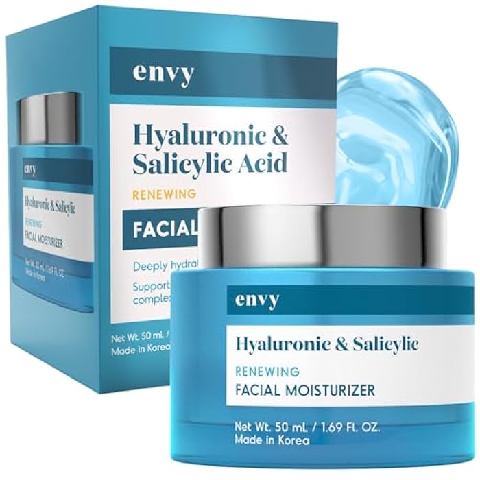 Envy Hyaluronic & Salicylic Acid Face Moisturizer Cream - Hydrating, Acne Scar Reduction & Anti-Aging Day Cream - Dermatologist Tested, Clean Beauty for All Skin Types - 1.69 Fl. Oz - Image 1