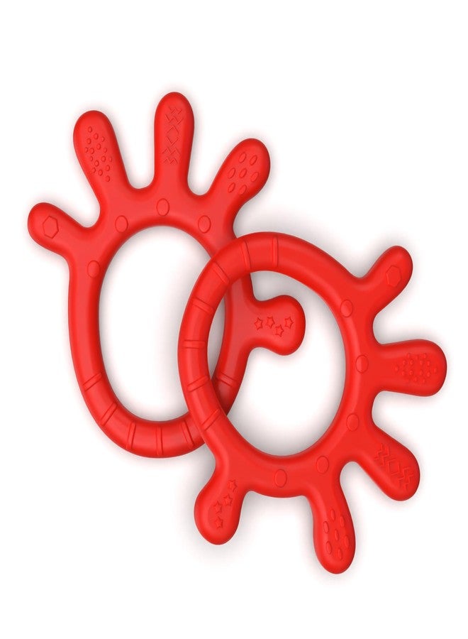Cherilo Palm Shape Finger Teether for 3 to 12 Months Baby, Teething Toy Pacifier with Chewable, Raised & Textured Surface for Soothing Sore Gums, Easy Grip, BPA Free, Red Colour (Pack of 2) - Image 1