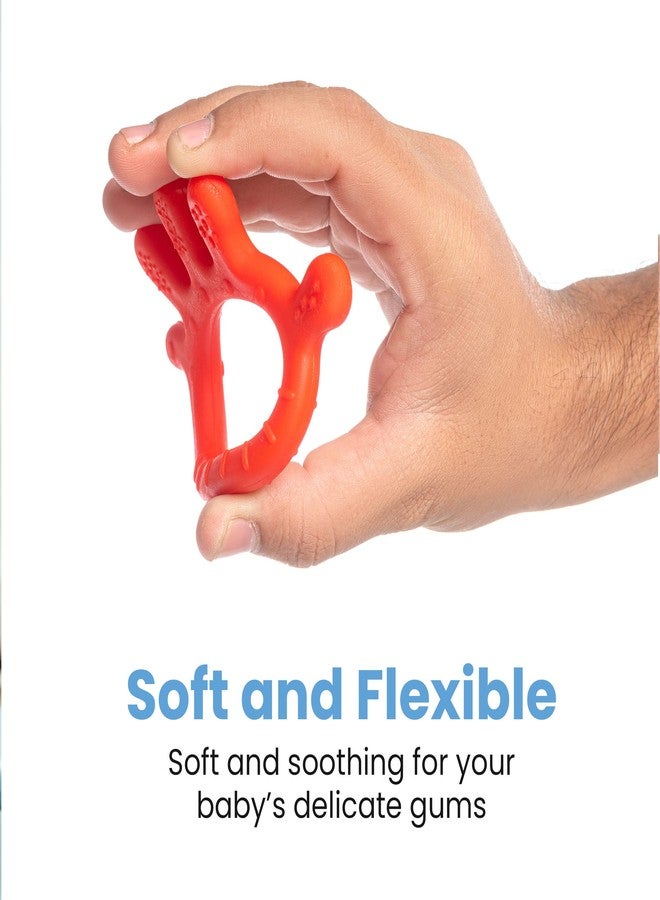 Cherilo Palm Shape Finger Teether for 3 to 12 Months Baby, Teething Toy Pacifier with Chewable, Raised & Textured Surface for Soothing Sore Gums, Easy Grip, BPA Free, Red Colour (Pack of 2) - Image 4