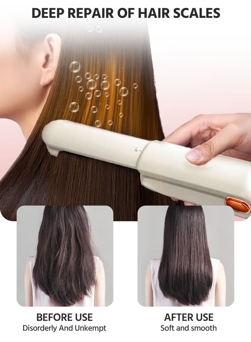 Electric Hair Straightener Brush, Ceramic Ionic Hair Straightening Comb & Curler, Fast Heating, 3 Temps, Anti-Scald Electric Flat Iron, White - Image 4