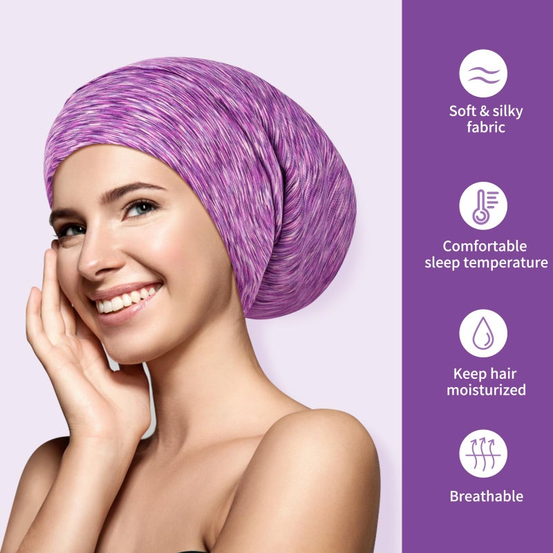 LULUSILK Mulberry Silk Lined Sleep Cap, No More Frizzy Tangled Hair, Stay On Silk Hair Wrap for Sleeping with Adjustable Strap, Silk Bonnet for Women and Men, Assorted Color Purple, Pack of 1 - Image 5