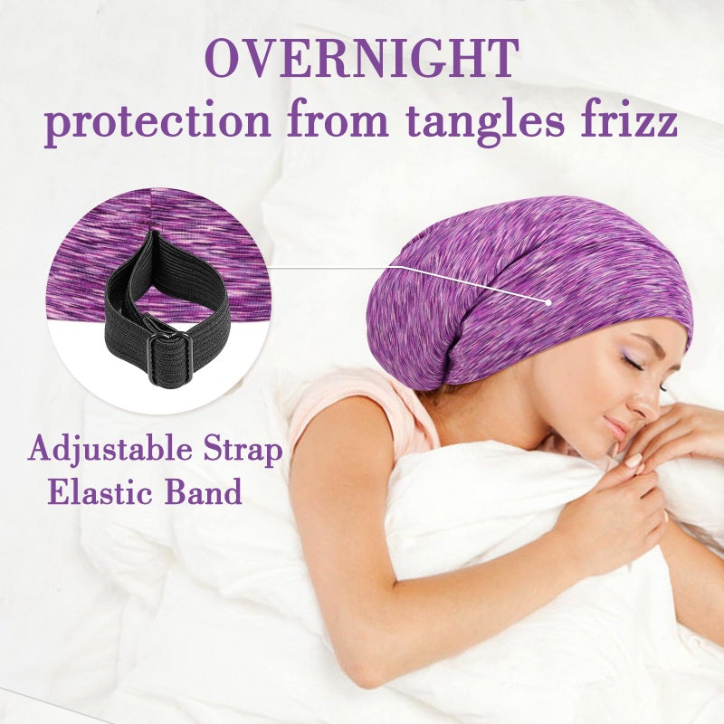 LULUSILK Mulberry Silk Lined Sleep Cap, No More Frizzy Tangled Hair, Stay On Silk Hair Wrap for Sleeping with Adjustable Strap, Silk Bonnet for Women and Men, Assorted Color Purple, Pack of 1 - Image 4