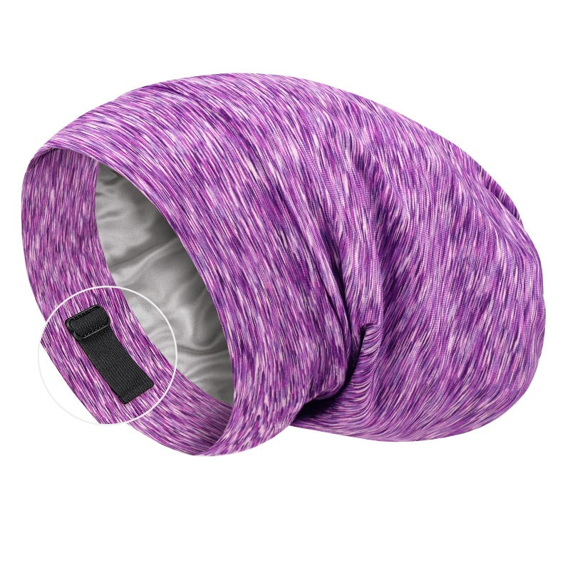 LULUSILK Mulberry Silk Lined Sleep Cap, No More Frizzy Tangled Hair, Stay On Silk Hair Wrap for Sleeping with Adjustable Strap, Silk Bonnet for Women and Men, Assorted Color Purple, Pack of 1 - Image 1