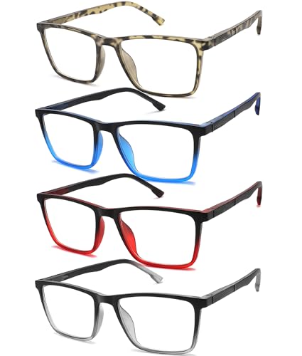 READITEASY 1.25 Reading Glasses Men Blue Light Blocking 4 Pack, Wide Computer Readers for Men with Spring Hinge Reduce Eyestrain/UV/Dryness, Square Large Trendy Eyeglasses 1.25+ - Image 1