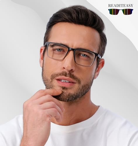 READITEASY 1.25 Reading Glasses Men Blue Light Blocking 4 Pack, Wide Computer Readers for Men with Spring Hinge Reduce Eyestrain/UV/Dryness, Square Large Trendy Eyeglasses 1.25+ - Image 2