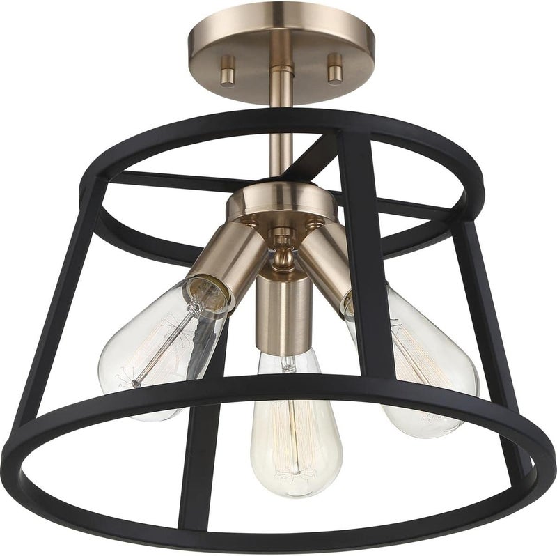 Nuvo 606643 Chassis 3 Light SemiFlush Mount Fixture Copper Brushed Brass Finish with Matte Black Frame - Image 2