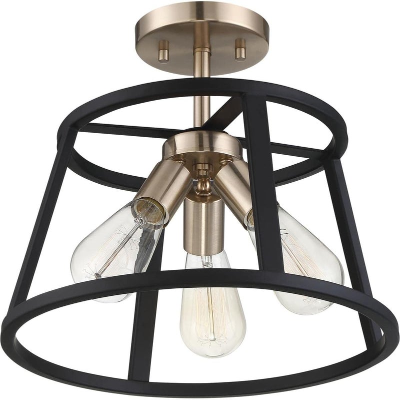 Nuvo 606643 Chassis 3 Light SemiFlush Mount Fixture Copper Brushed Brass Finish with Matte Black Frame - Image 1