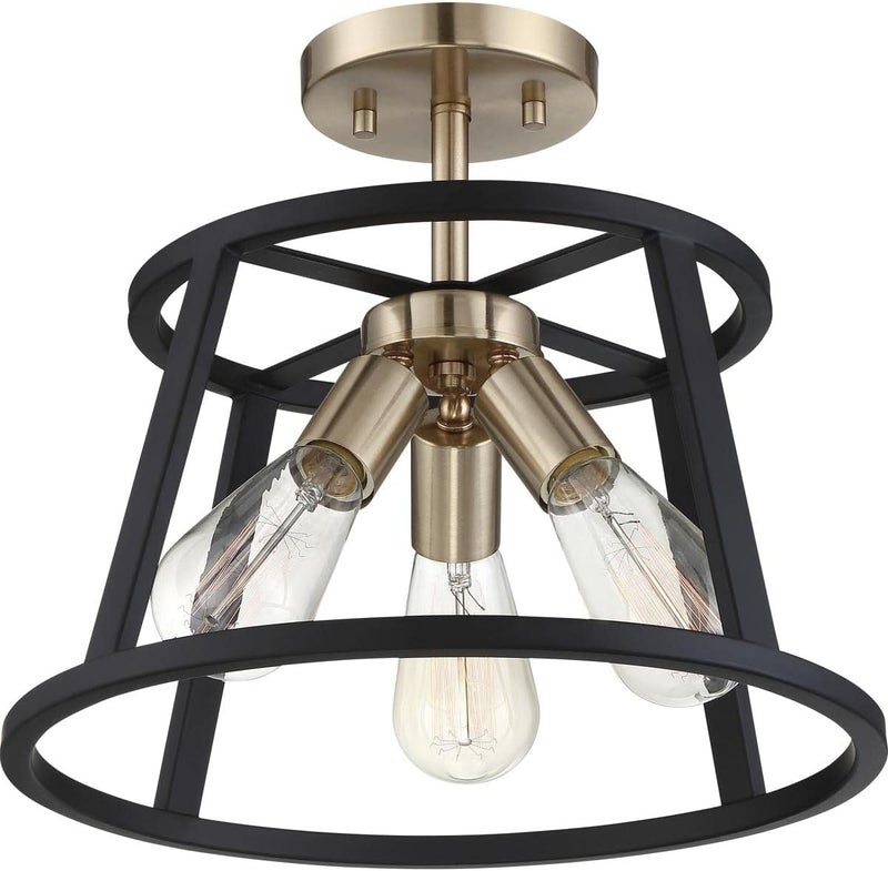 Nuvo 606643 Chassis 3 Light SemiFlush Mount Fixture Copper Brushed Brass Finish with Matte Black Frame - Image 3