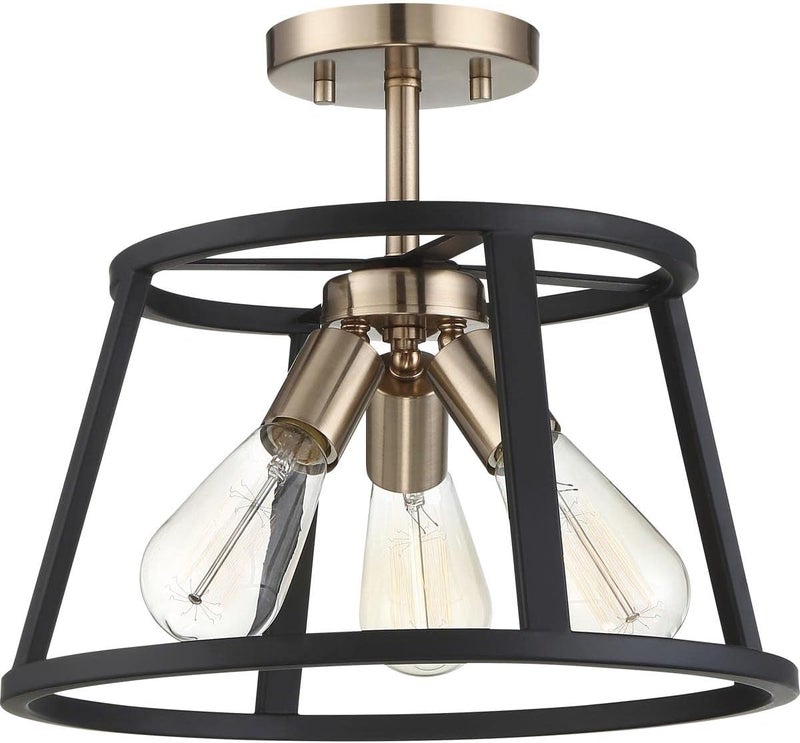 Nuvo 606643 Chassis 3 Light SemiFlush Mount Fixture Copper Brushed Brass Finish with Matte Black Frame - Image 4
