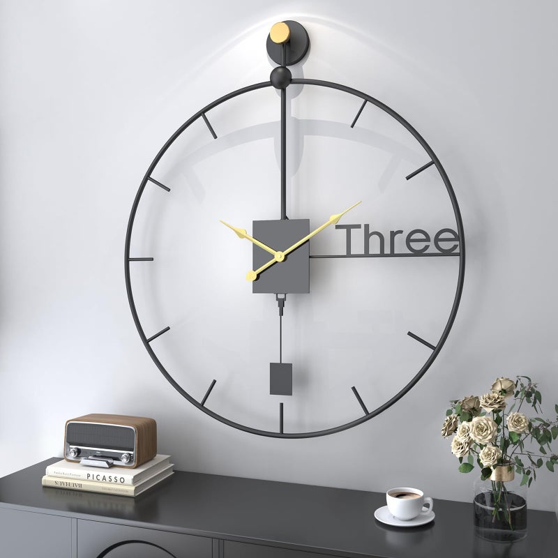 Cuspin Extra Large Wall Clock 36 inch Battery Operated Wall Clock with Pendulum, Modern Silent Non-Ticking Metal Clock for Living Room Decor, Decorative Hanging Clock for Bedroom, Office, Kitchen, Home - Image 1