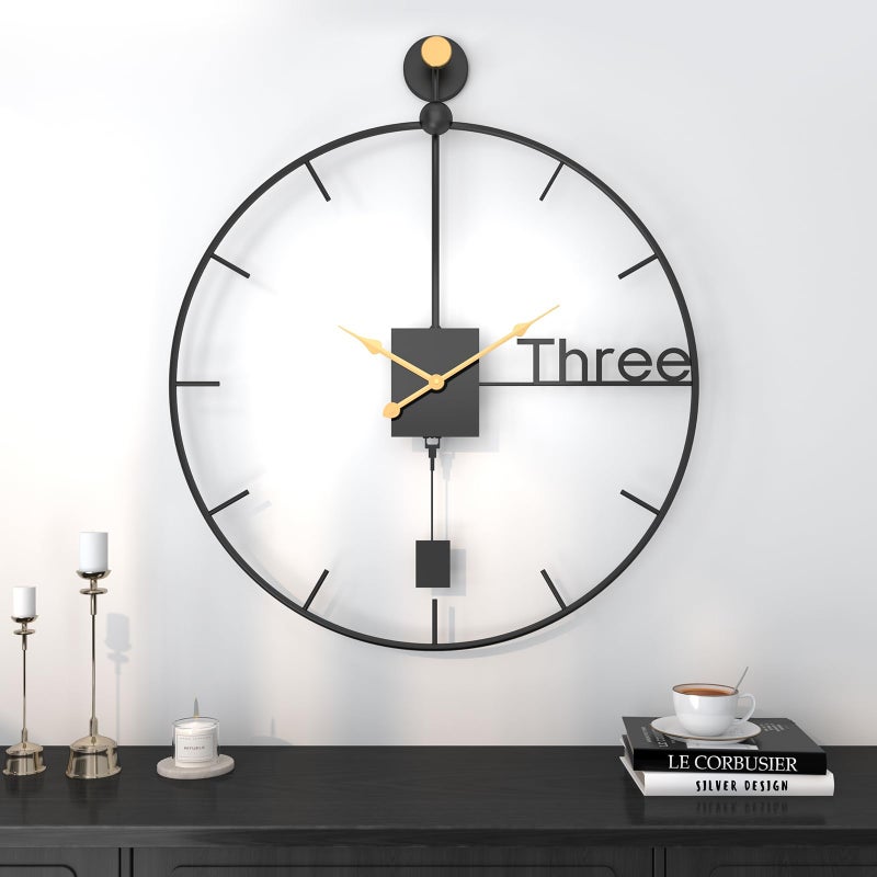 Cuspin Extra Large Wall Clock 36 inch Battery Operated Wall Clock with Pendulum, Modern Silent Non-Ticking Metal Clock for Living Room Decor, Decorative Hanging Clock for Bedroom, Office, Kitchen, Home - Image 3