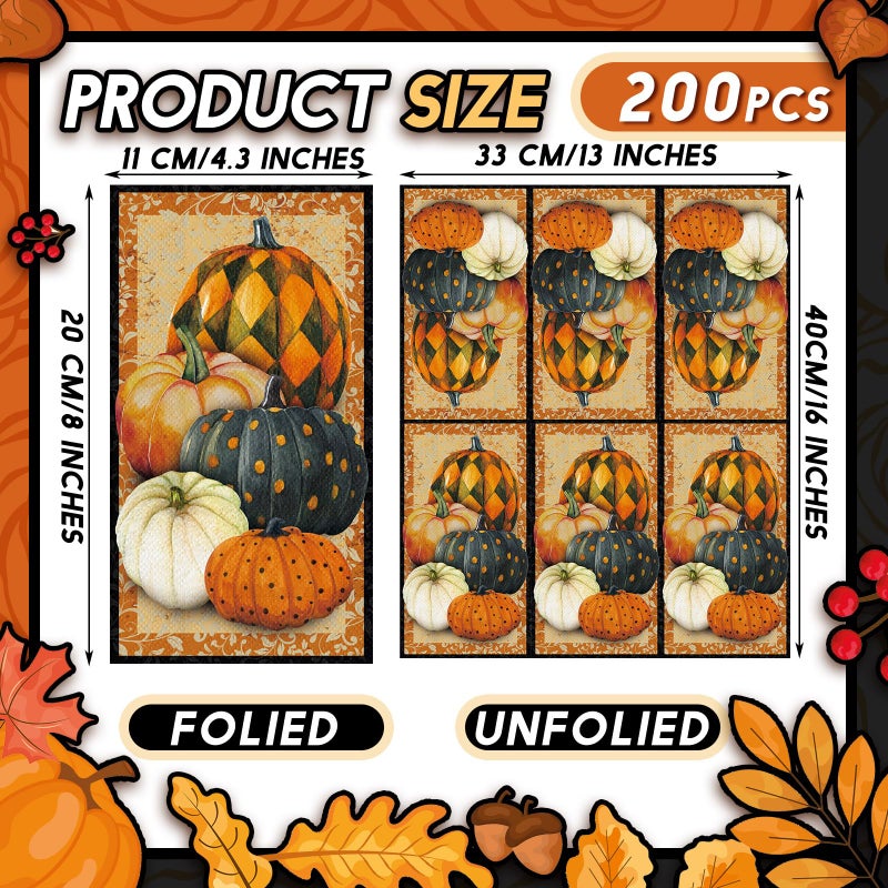 Karenhi Karenhi 200 Pieces Pumpkin Disposable Hand Towels for Bathroom 2 Ply Paper Guest Towels Autumn Geometric Disposable Napkin Paper Hand Towels for Bathroom Decorative Napkins for Party Holiday Bathroom - Image 2