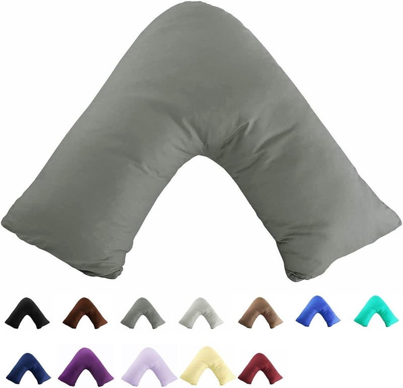 100% Cotton 300 Thread Count Soild Envelope Style V Shaped/Tri/Boomerang Standard Pillow Case Cushion Cover Only Cover No Insert (Dark Grey/Gray)