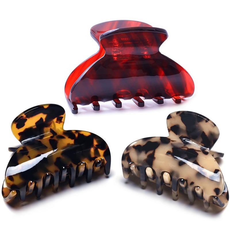 Fsmiling Womens Hair Clips Medium Claw Clips Tortoise Hair Jaw Clips Celluloid Hair Claw Clamps Acetate Hair Clip 3 Pack,Tortoise Shell/Tokyo/Burgundy - Image 1