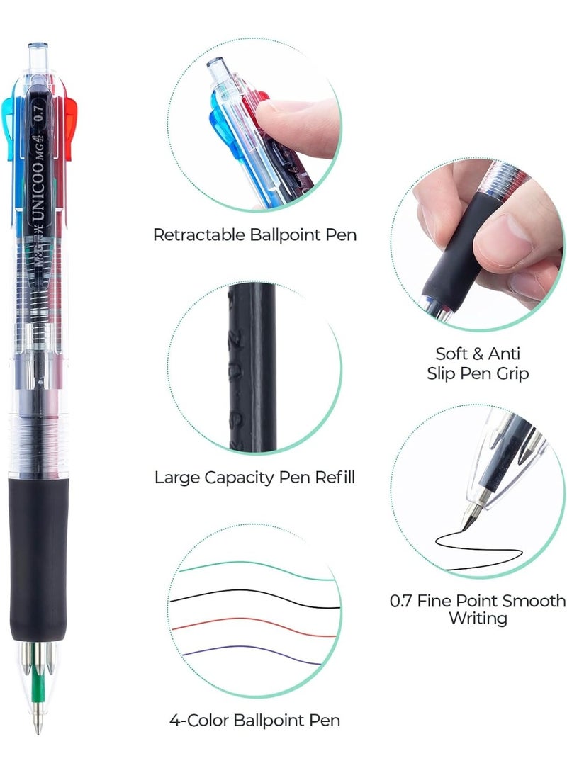 M&G 4 Color Retractable Ballpoint Pens 0.7mm Fine Point, Black Blue Red Green Ink, Soft Grip, 3 Pack - Image 2