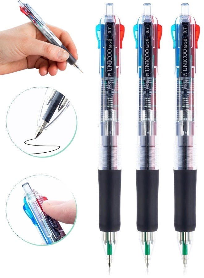 M&G 4 Color Retractable Ballpoint Pens 0.7mm Fine Point, Black Blue Red Green Ink, Soft Grip, 3 Pack - Image 1