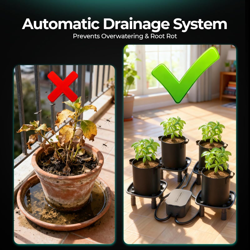 MARS HYDRO Auto Drainage System with Water Pump, 4 Elevated Runoff Trays & 4-Pack 5 Gallon Grow Bags, Plant Drainage Saucers for Indoor Plants Grow Tents - Image 2