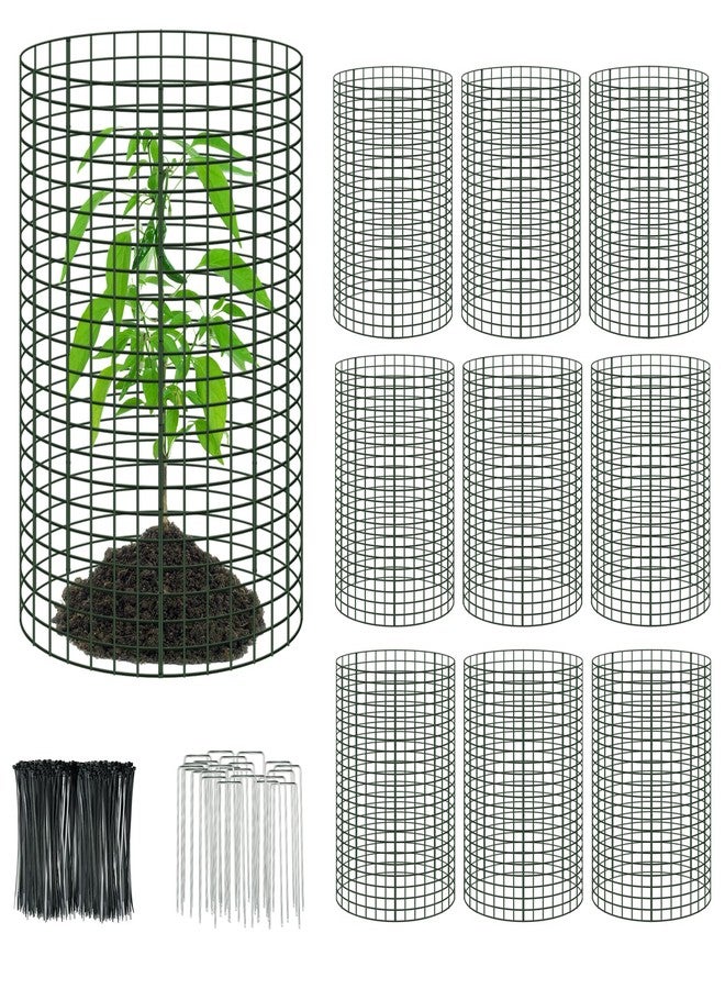 UJG 10 Packs 24"x 12" Large Wire Plant Protectors Wire Plant Cages Mesh Plant Cage Chicken Wire Cloche with Ground Stakes and Nylon Ties Protect Plants,Garden,Shrubs and Vegetables from Animals-30PCS - Image 1
